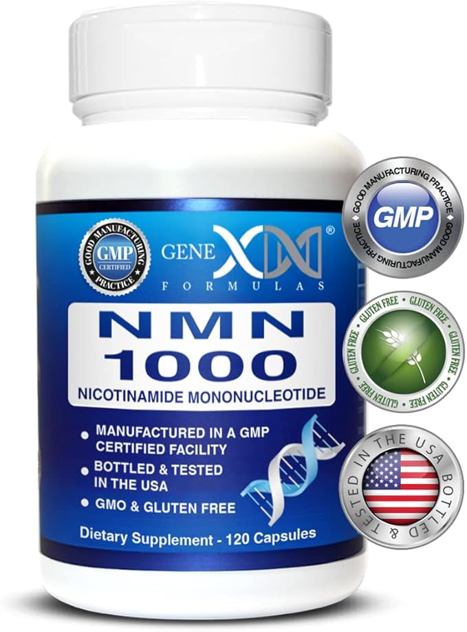 Genex Formulas NMN 1000mg - 99% Pure Shelf Stabilized Supplement Capsules for Increased NAD Levels & Healthy Aging, GMP Certified, 1000mg per Serving, 120 Capsules