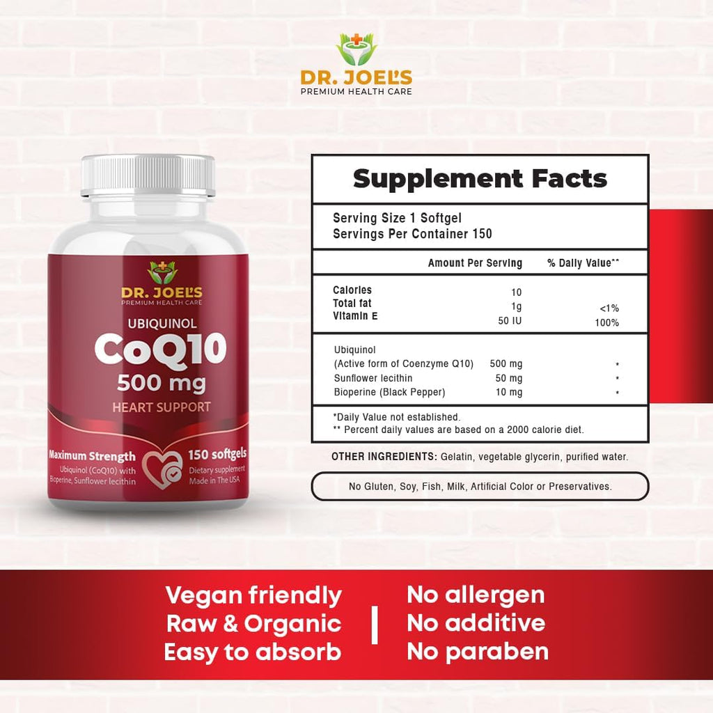 Dr. JOEL'S MOM NUTRIX Physician Recommended COQ10 500 mg - Maximum Potency & Absorption - Immune Support - 150 Softgels - Made in The USA