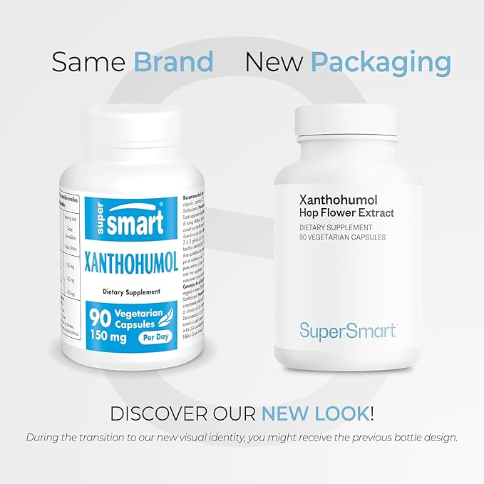 Supersmart - Xanthohumol Supplement 150mg per Day (Hops Flower Extract) | Non-GMO & Gluten Free - 90 Vegetarian Capsules