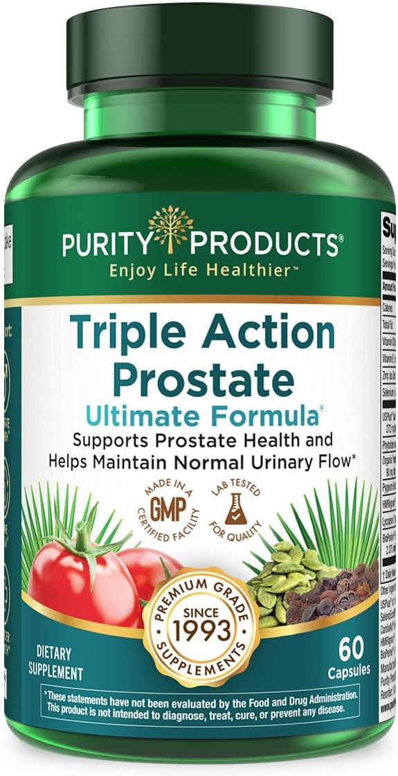 Triple Action Prostate Ultimate Formula – Men’s Prostate Supplement - Zinc, Saw Palmetto, Pygeum, Pumpkin Seed Oil Extract & Phytosterols – Supports Urinary Flow, Bladder & Heart Health – 60 Capsules