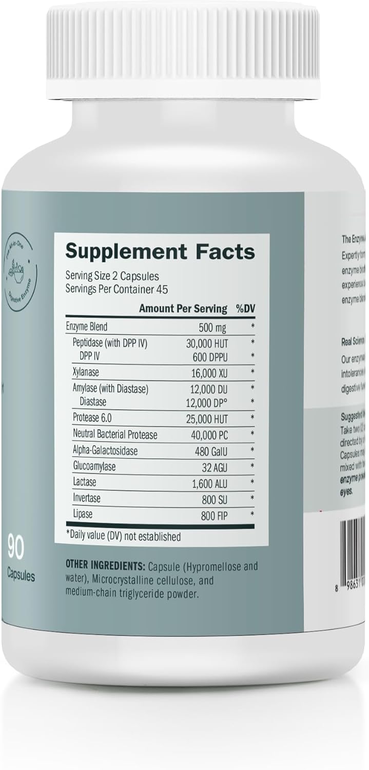 TriEnza Digestive Enzymes for Women and Men– Digestive Enzyme Supplements for Proteins, Carbs, Fats & Polyphenols Digestion – Help Break Down Wheat, Dairy, Soy & Meats - Health Supplement,90 Capsules