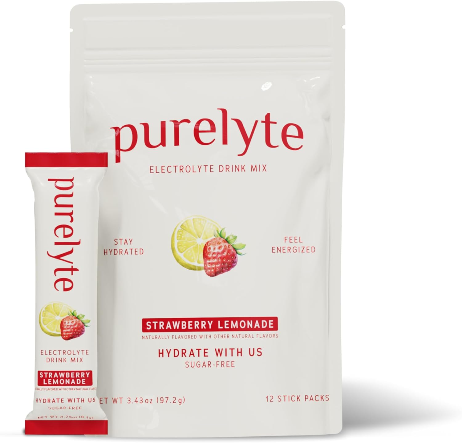 Electrolyte Drink Mix – Sugar-Free Hydration Powder Packets – Clean Electrolytes with Trace Minerals – Keto, Vegan, Gluten-Free – No Artificial Sweeteners – 12 Sticks – Strawberry Lemonade