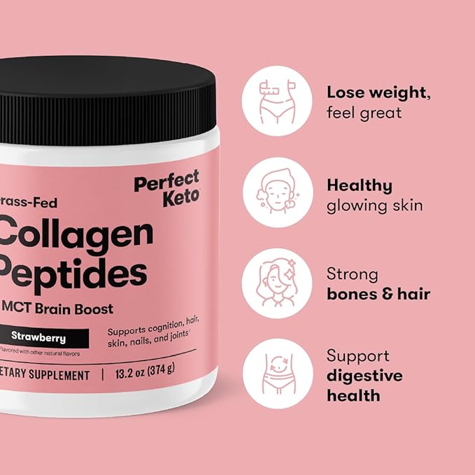 Perfect Keto Collagen Peptides Protein Powder with MCT Oil, Hydrolyzed Collagen, Type I & III Supplement, Gluten Free, Grass Fed, Low Carb, Keto Coffee Creamer, Collagen for Women & Men, Chocolate