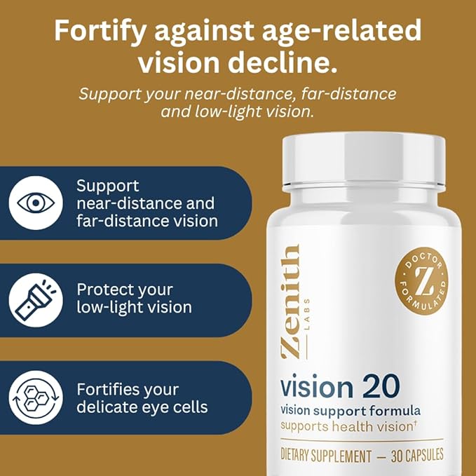 Zenith Labs Vision 20 Eye Vitamins - Lutein, Zeaxanthin, and Bilberry Extract - Supports Eye Strain, and Eye Health - Carotenoid Blend, 3 Pack