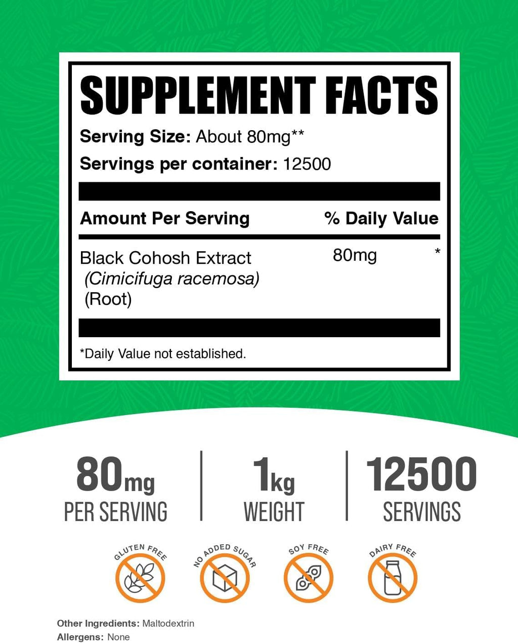 BulkSupplements.com Black Cohosh Extract Powder - from Black Cohosh Root, Herbal Supplement - Vegan & Gluten Free, 80mg per Serving, 1kg (2.2 lbs) (Pack of 1)