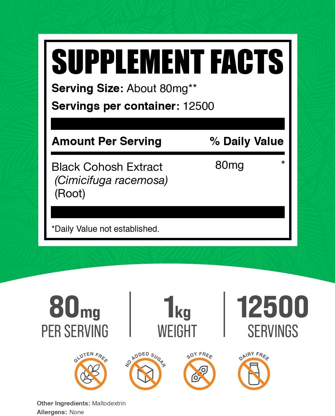 BulkSupplements.com Black Cohosh Extract Powder - from Black Cohosh Root, Herbal Supplement - Vegan & Gluten Free, 80mg per Serving, 1kg (2.2 lbs) (Pack of 1)