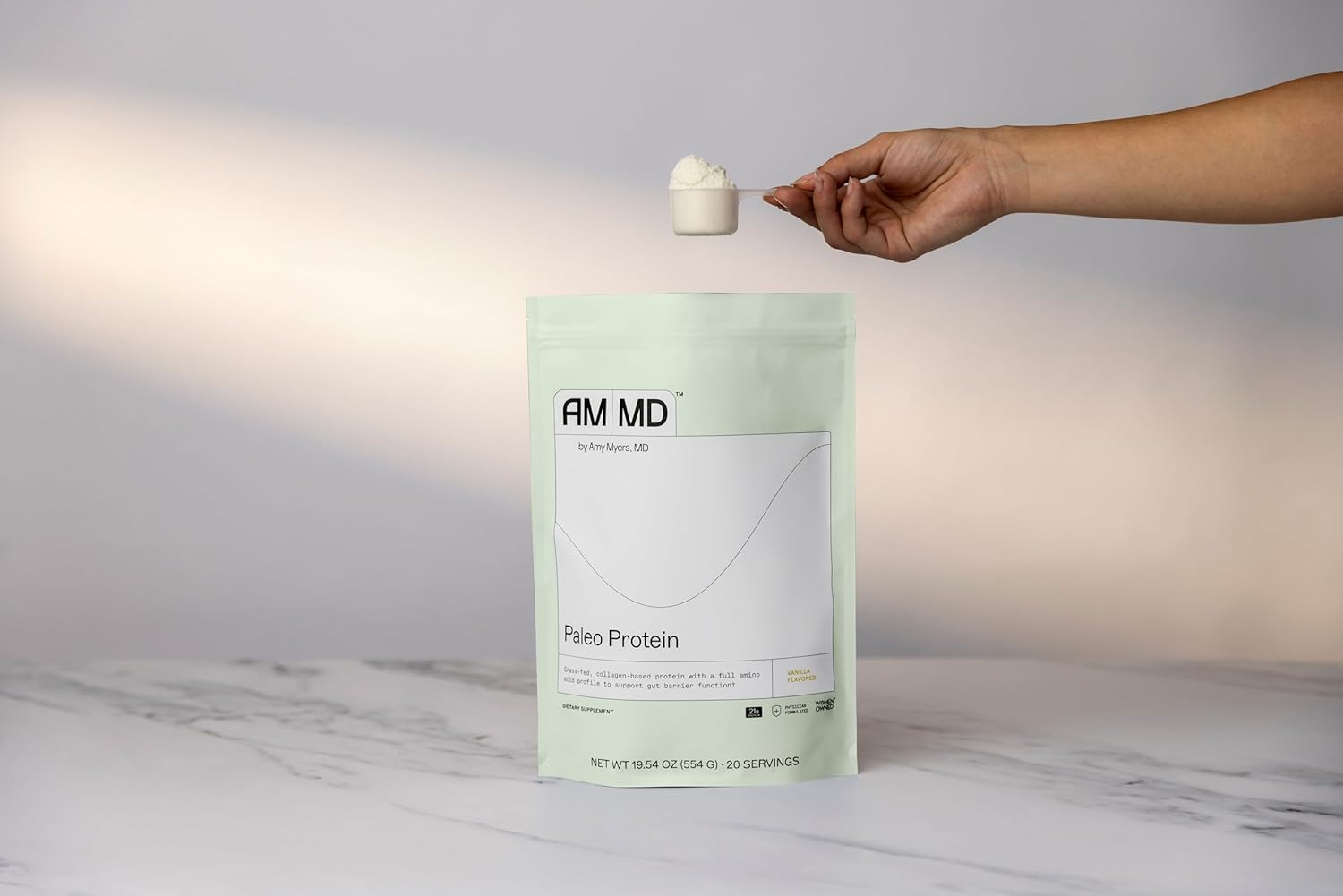 Amy Myers MD Paleo Protein Powder - with Collagen Peptides for Gut Health - Supports Hair, Skin & Nails - Non-GMO, Gluten-Free, Non-Dairy & More - Vanilla Bean - 19.54 oz (20 Servings)