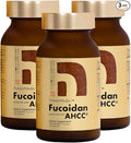 Fucoidan Powered with AHCC® Brown Seaweed Immunity Supplement with High Purity Organic Mekabu Mozuku Agaricus 3 Bottles - 480 Vegetable Capsules Made in Japan
