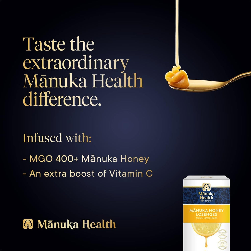 Manuka Health Manuka Honey Lozenges – 15 Lemon Flavored Lozenges – Natural Throat Lozenges Infused with Raw Manuka Honey and Vitamin C for Immune Support