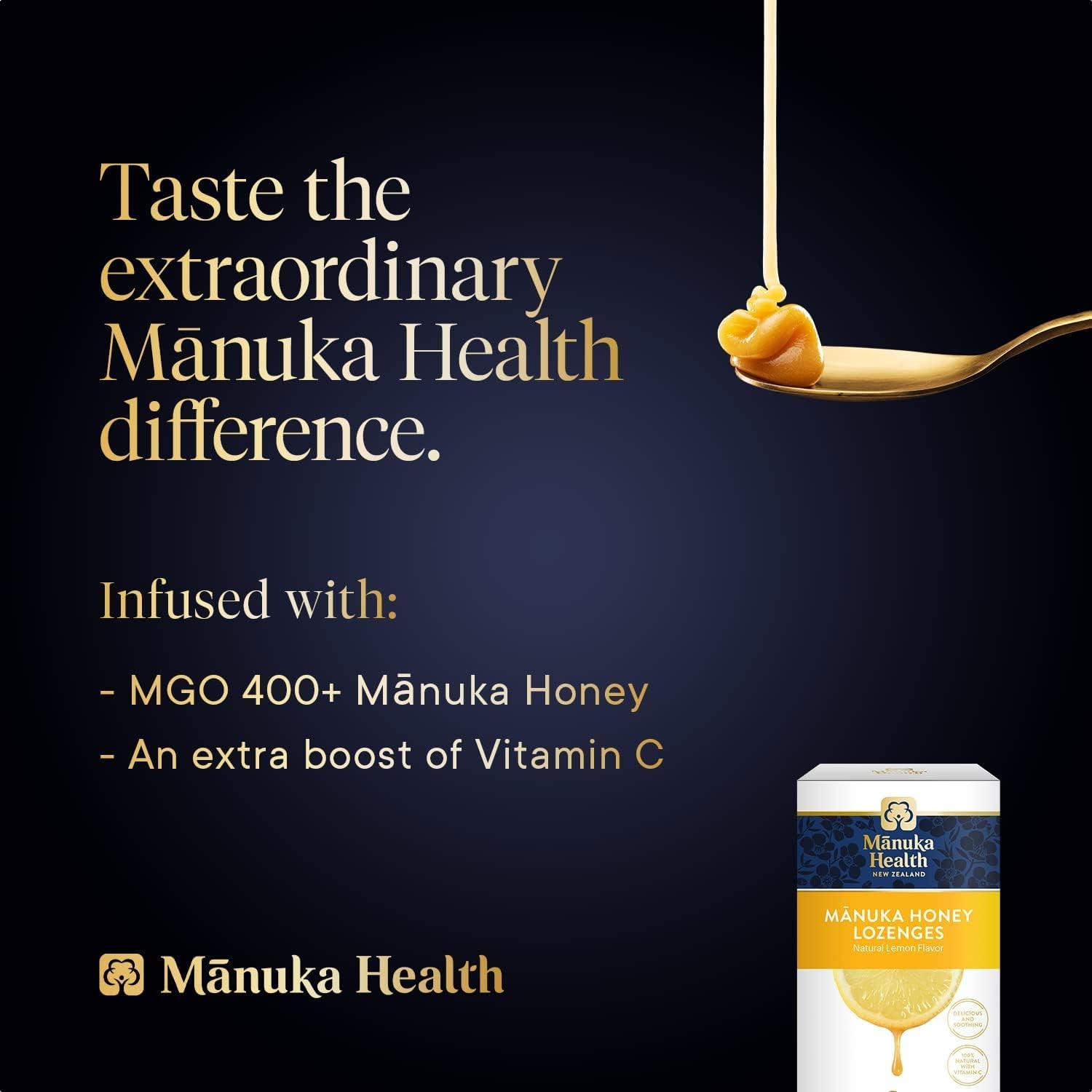 Manuka Health Manuka Honey Lozenges – 15 Lemon Flavored Lozenges – Natural Throat Lozenges Infused with Raw Manuka Honey and Vitamin C for Immune Support