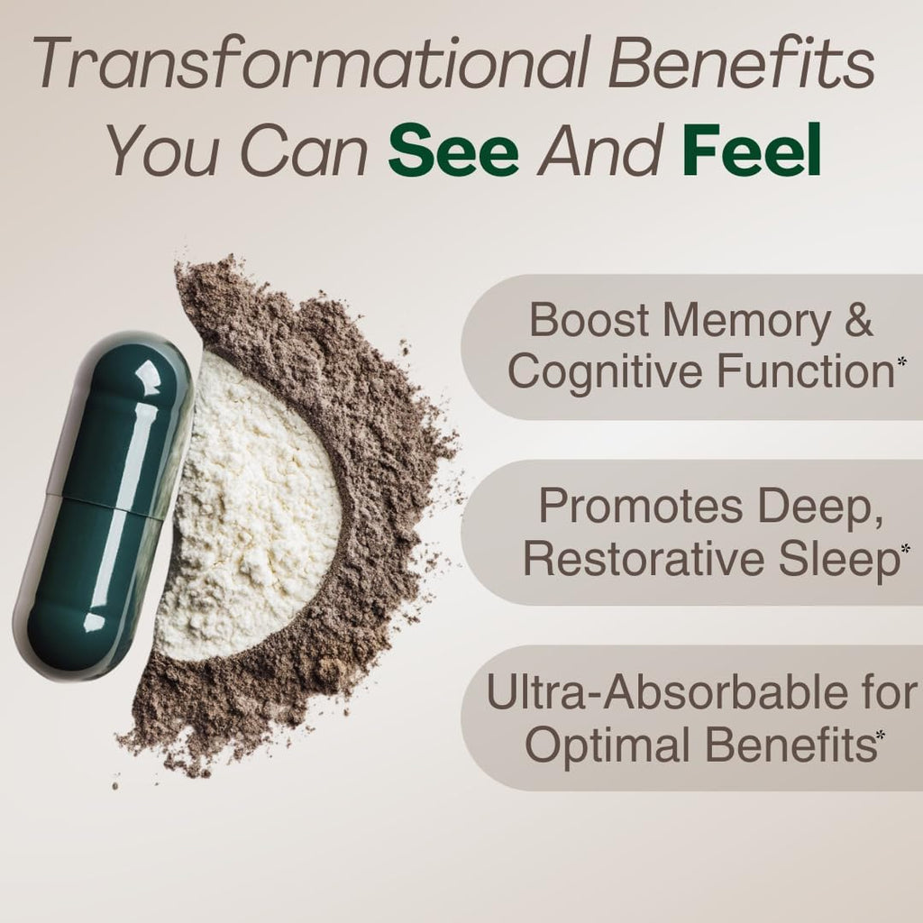MAGPLUS+ Magnesium L-Threonate w. Apigenin & L Theanine, 1500mg 7-Ingredient Sleep Blend - Brain & Memory Support - Liposomal Magnesium Threonate Supplement - Capsules Supports Health, Rest & Mood