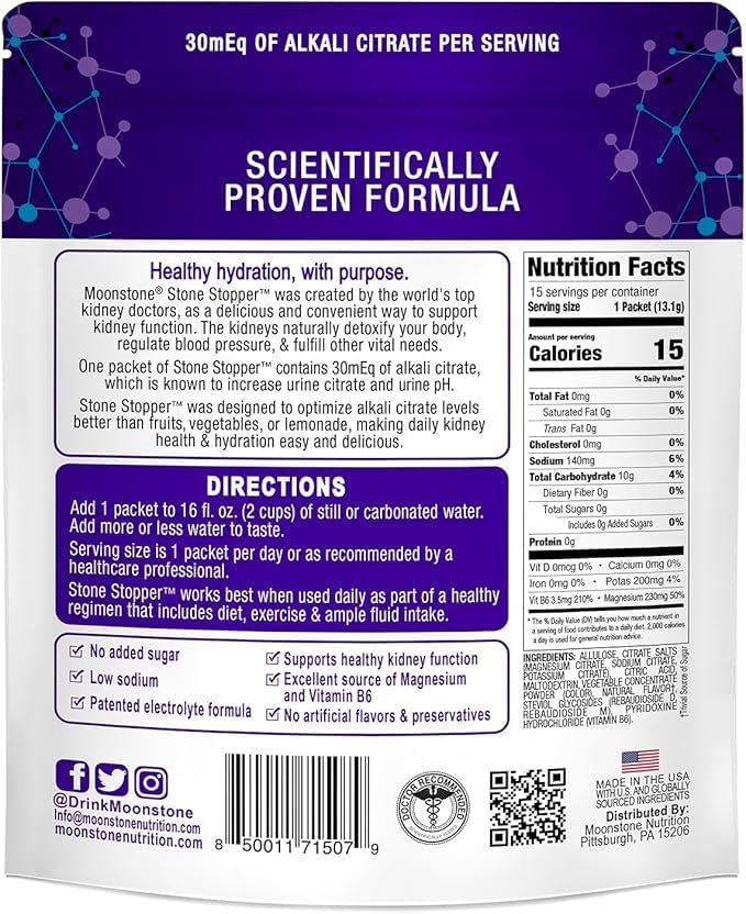 Stone Stopper Drink Mix, Cranberry Raspberry, Kidney Stone Prevention, Calcium Oxalate Protector, Developed by Urologists to Improve Hydration & Support Kidney Health, 15 Day Supply – 2 Pack