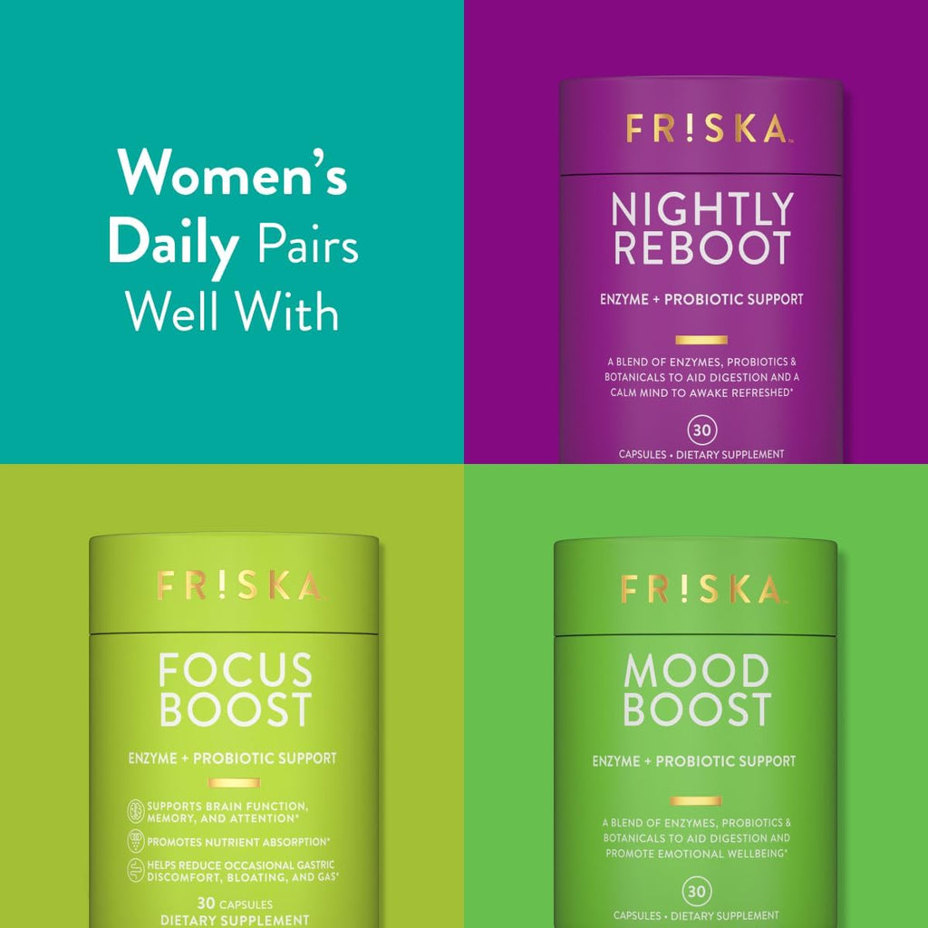 FRISKA Women’s Daily Digestive Enzyme and Probiotics Supplement, Advanced Natural Support for Female Digestive Health, Fights Bloating, Eases Digestion, Supports Nutrient Absorption, 90 Capsules