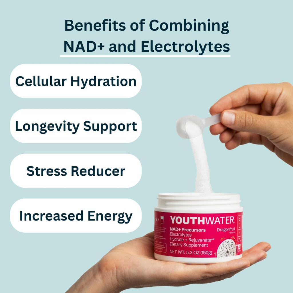 NAD+ Electrolyte Powder – Cellular Hydration & Longevity Support – Dragonfruit Flavor – 5 Calories, No Added Sugar, Non-GMO, Essential Vitamins & Minerals – 30 Servings