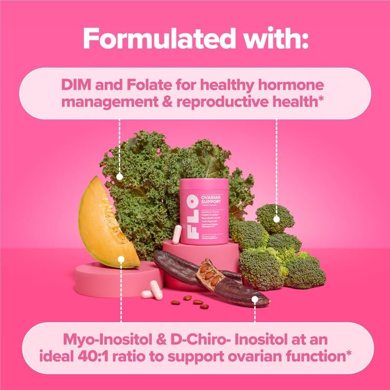 O Positiv FLO Ovarian Health Support – Hormone Balance for Women with DIM, Myo & D-Chiro Inositol, Folic Acid – Ovulation & Cycle Support – 30 Servings (Pack of 3)