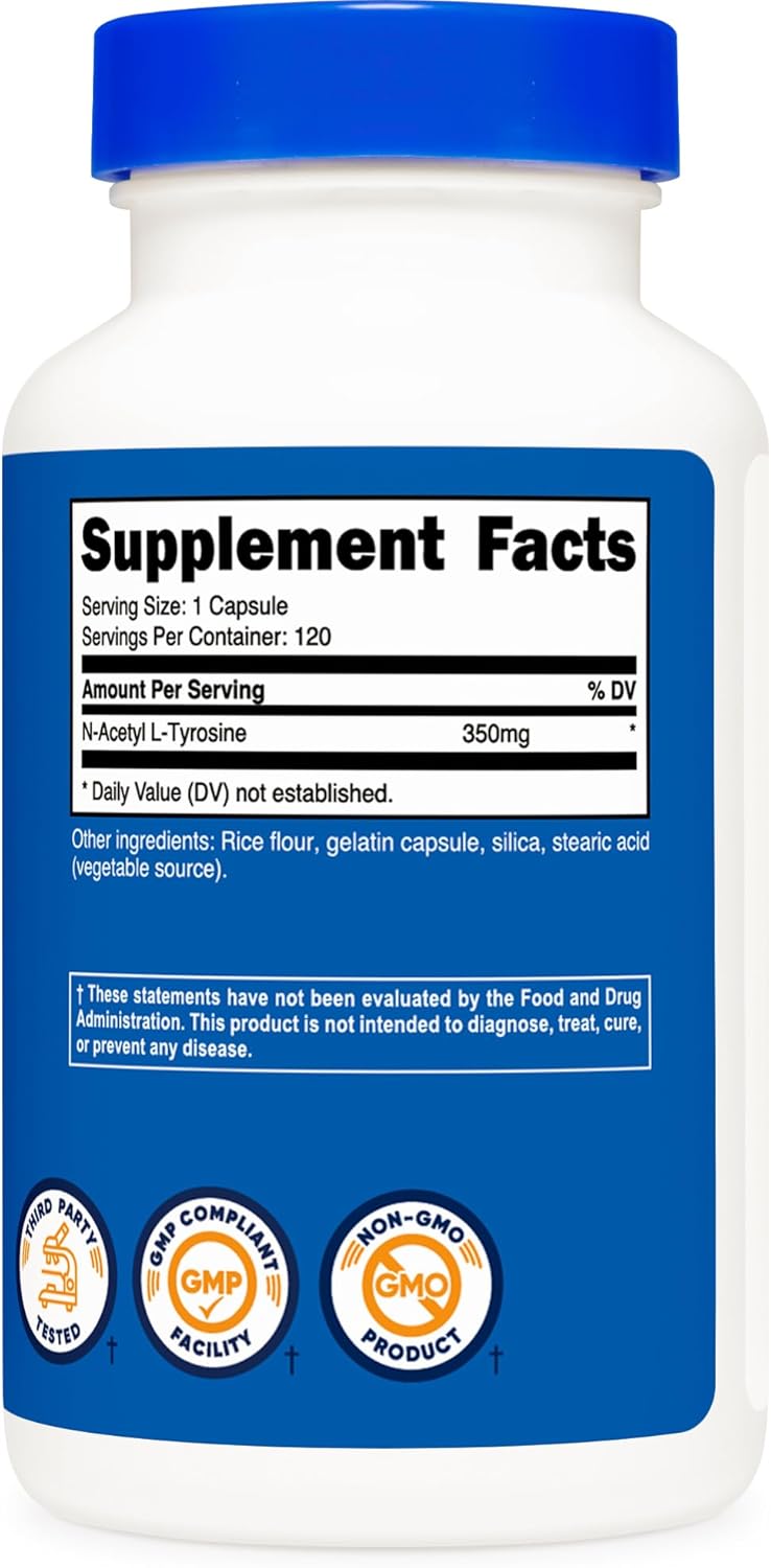 Nutricost N-Acetyl L-Tyrosine (NALT) 350mg, 120 Capsules - Gluten Free, Non-GMO