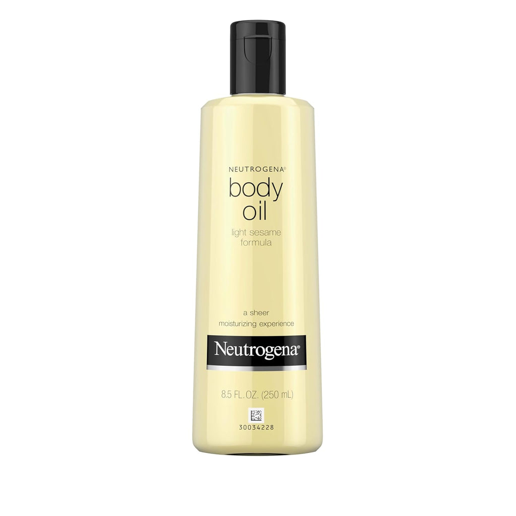 Neutrogena Body Oil Light Sesame Formula, 8.5 fl oz, Radiant Glow Moisturizer for Dry Skin, Bath & Shower Oil For Smooth and Hydrated Skin
