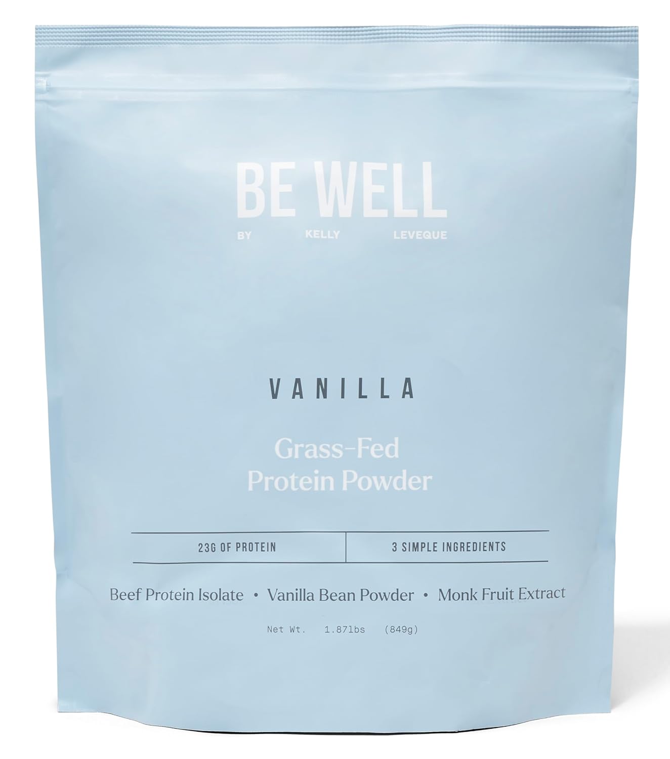 Be Well by Kelly Vanilla Grass-Fed Beef Protein Powder, 23G of Protein & Zero Carbs (3 Ingredients, 30 Servings) 9 Amino Acids + 3 BCAAs No Soy, No Dairy, Stevia-Free, No Sugar Added 1.87lb 849g
