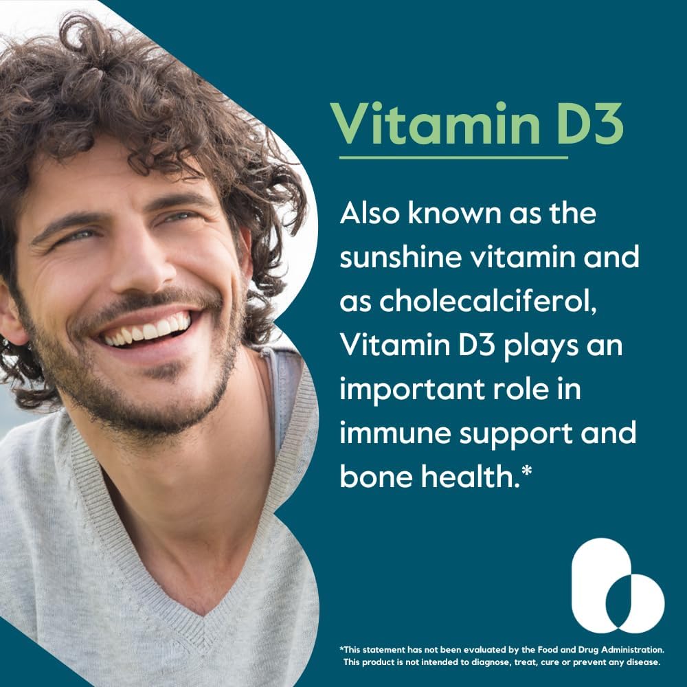 BESTVITE Vitamin D3 5000 IU (365 Capsules) - No Stearates - Non GMO - Gluten Free - 1 Year Supply of Vitamin D