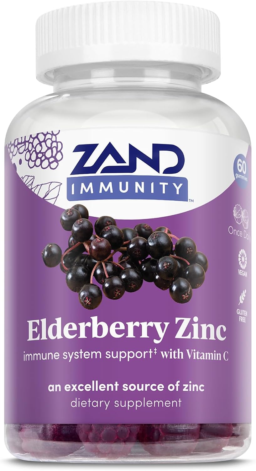 ZAND IMMUNITY Elderberry Zinc Gummies with Vitamin C - Immune Support Supplement - Elderberry Gummies with DV of Zinc and Vitamin C - Mixed Berry Flavor, Vegan, Gluten Free, 60-Day Guarantee, 30 Serv.