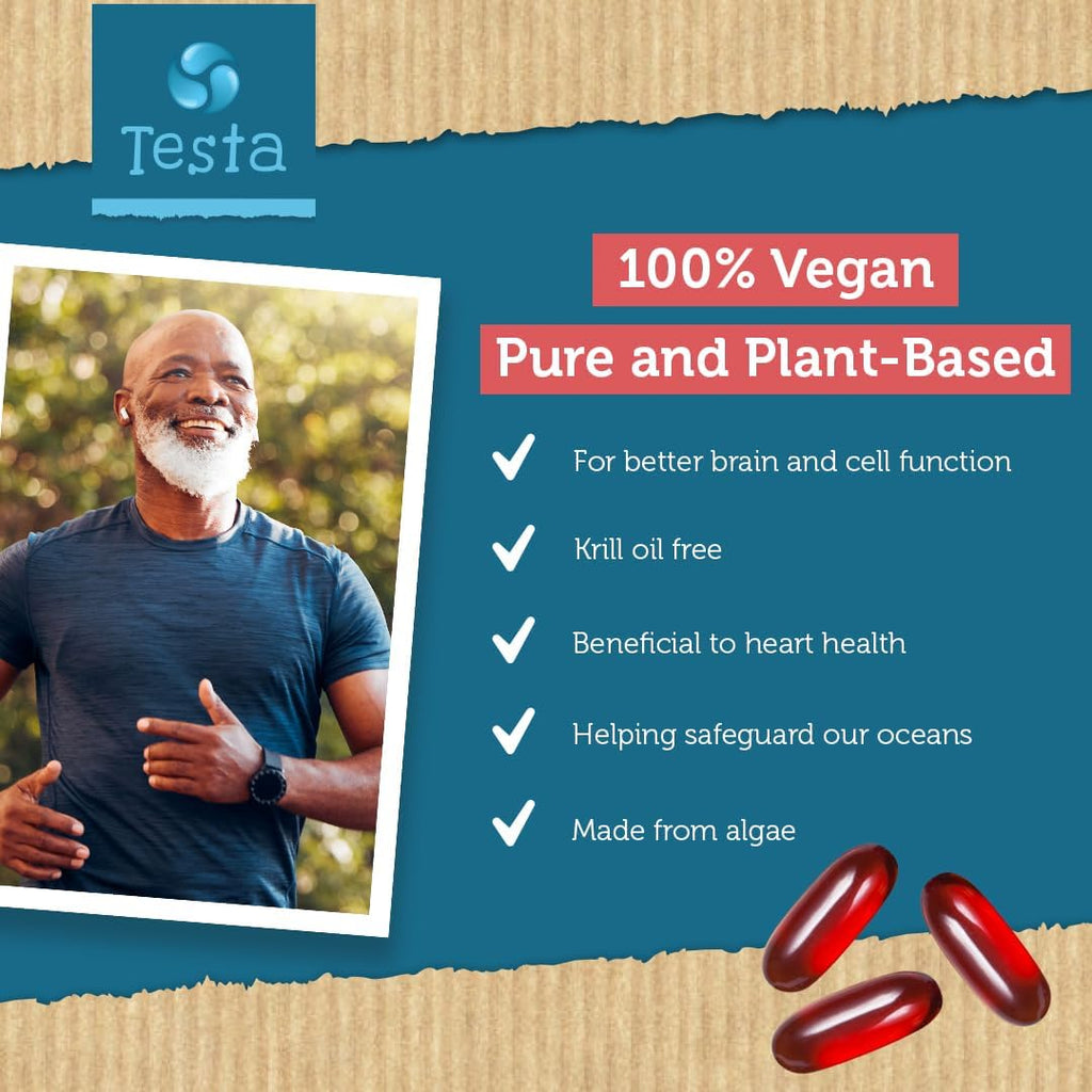 Testa Omega 3 Vegan Krill Supplement-1000mg Softgels, 2 Times More Omega-3, DHA, EPA, Astaxanthin, Phospholipids - Heart, Brain, Eye, Joint Support - Not from Fish, Algae Source - 60 Softgels