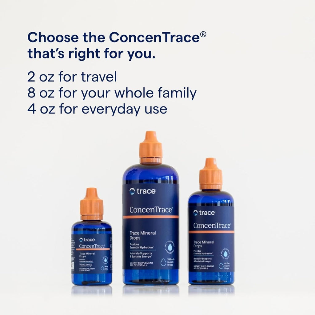 Trace Minerals ConcenTrace Trace Mineral Drops - Liquid Supplement for Bone & Joint Support - Aids Hydration & Electrolyte Restoration - Unflavored, 8 fl oz (192 Servings)