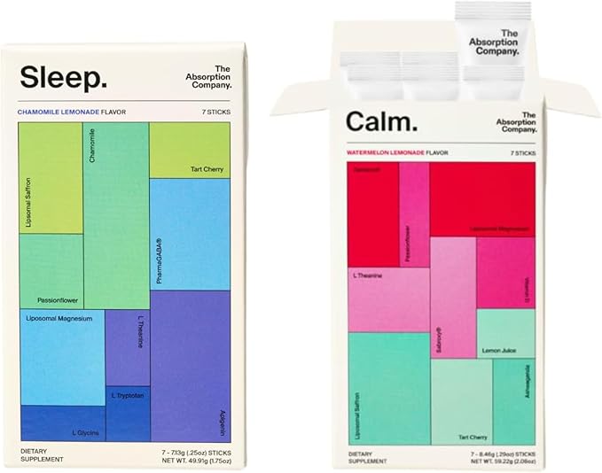 Calm Drink Mix - Supports Cortisol Regulation and Mood - Watermelon Lemonade Flavor & Sleep Aid Powder - Free Natural Supplement to Reduce Stress and Improve Sleep Quality Chamomile Lemonade Flavor