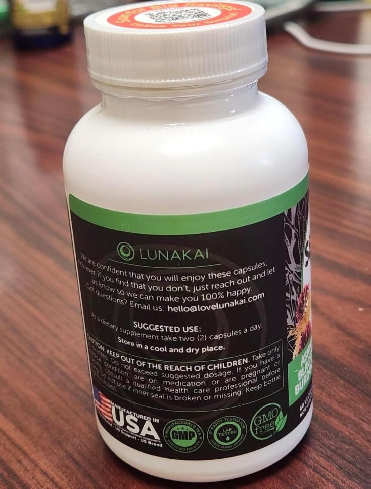 Lunakai USA Made Irish Sea Moss Capsules with Black Seed Oil, Ashwagandha, Burdock Root & Bladderwrack, 60ct