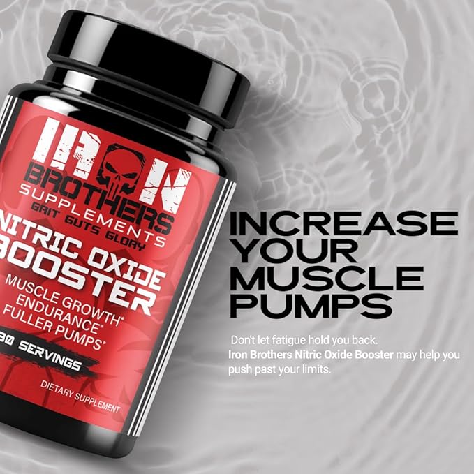 Iron Brothers Nitric Oxide Supplement for Men & Women | Pre-Workout Nitric Oxide Booster for Enhanced Muscle Pump, Blood Flow & Endurance | L-Arginine, L-Citrulline, Pine Bark Extract | 120 Vegan Caps