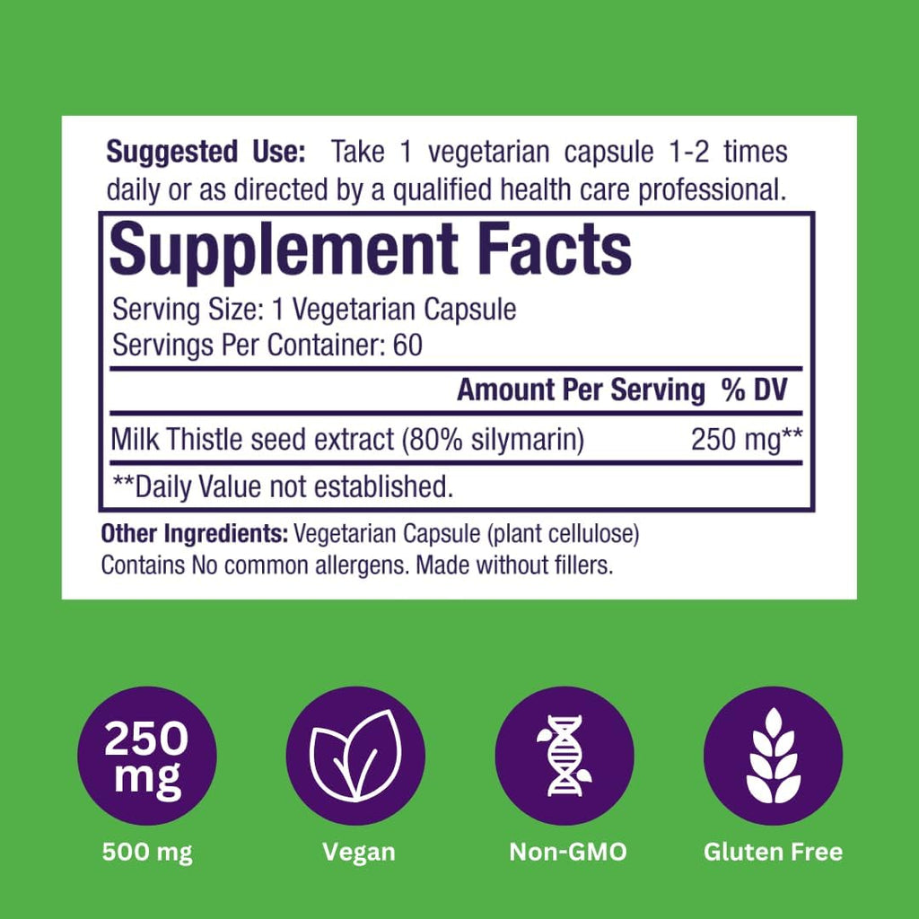 Paradise Herbs Milk Thistle, Active Whole Spectrum Extract, Vegan, Non GMO, Gluten Free, 60 Vegetarian Capsules
