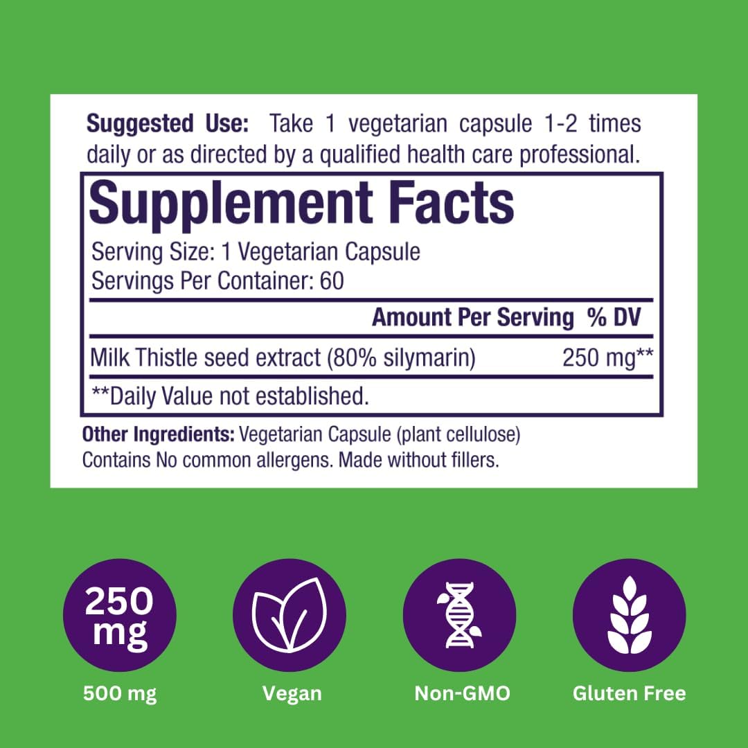 Paradise Herbs Milk Thistle, Active Whole Spectrum Extract, Vegan, Non GMO, Gluten Free, 60 Vegetarian Capsules
