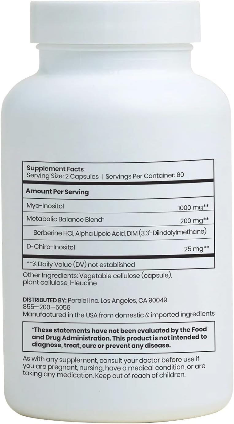 Perelel Hormone Balance Support, Womens Inositol Supplement with Berberine, Myo & D Chiro Inositol, Alpha Lipoic Acid, & Dim to Support Female Health, Soy, Dairy & Gluten Free, Non GMO, 120 Capsules