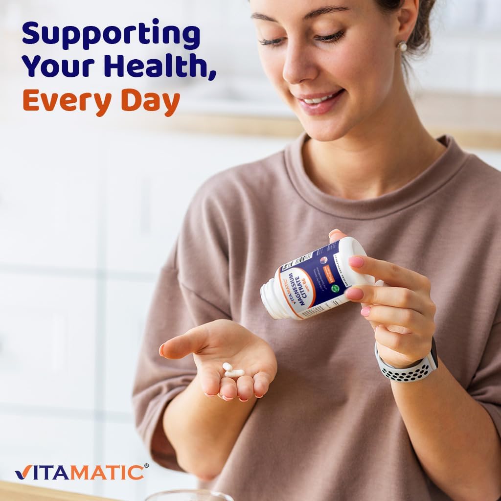 Vitamatic Magnesium Citrate 500mg per Serving - 180 Vegetarian Capsules (Provides 150 mg of Elemental Magnesium) - Added B6 for Maximum Absorption - Supports Muscle, Joint, and Heart Health*