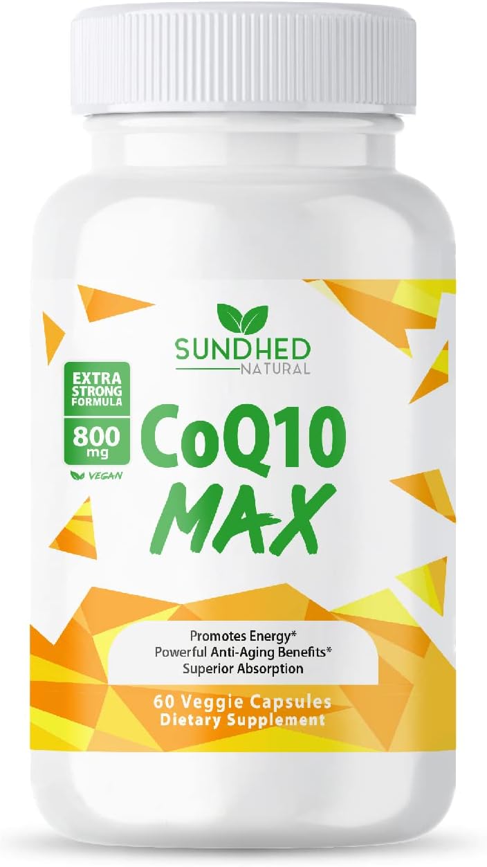 CoQ10 Powerful Antioxidant Supplement - Extra Strong Formula 800mg, 60 Capsules, 1-Month Supply with Coenzyme Q10 Vitamins and Supplements