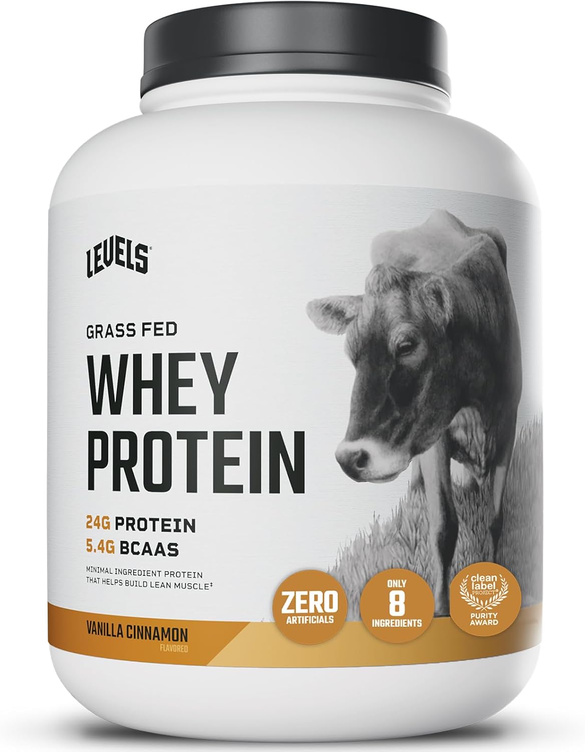 Levels Grass Fed Whey Protein Powder, No Artificials, 24G of Protein, Vanilla Cinnamon, 5LB