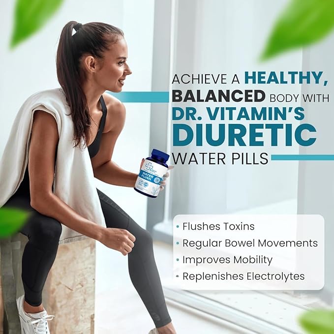 Diuretic Water Pills - Water Flush - Debloating for Women and Men, Relief from Swelling, Water Retention - Green Tea, Dandelion Leaf and Cranberry Powder Detox (1 Bottle, 50 Capsules)
