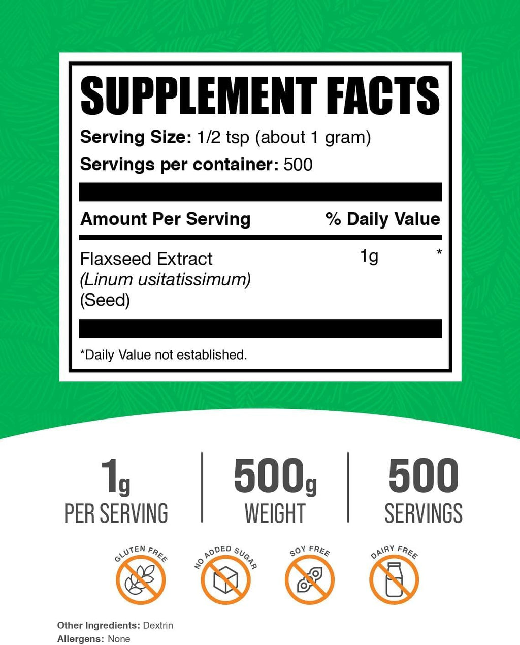 BulkSupplements.com Flaxseed Extract Powder - Omega-3 Supplement, Flaxseed Powder - Vegan & Gluten Free, 1g per Serving, 500g (1.1 lbs) (Pack of 1)