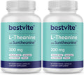 BESTVITE L-Theanine 200mg with Patented and Clinically Studied Suntheanine (120 Vegetarian Capsules) (2 x 60) - No Stearates - Vegan - Non GMO - Gluten Free