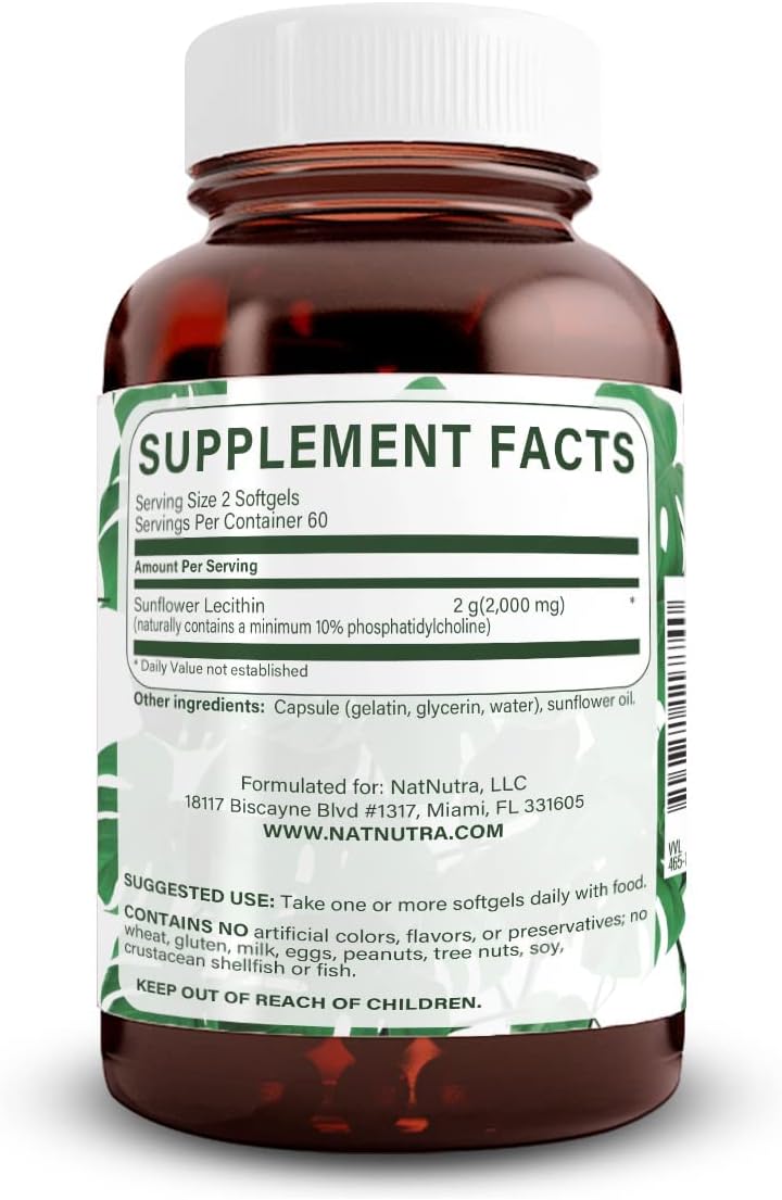 Natural Nutra Sunflower Lecithin 2000 mg Supplement, Supports Breastfeeding Moms with Plugged Milk Duct Relief, Liver & Brain Health Booster, Soy Free, Non-GMO, Gluten-Free, 120 Softgels (3 Pack)
