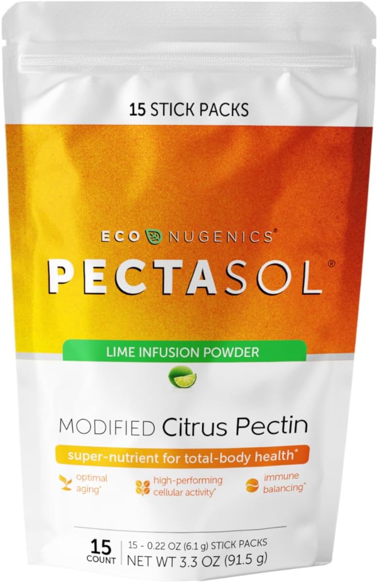EcoNugenics PectaSol Modified Citrus Pectin – 15 5g Lime Stick Packs – Total-Body Health Supplement to Support Heart,Immune System, Inflammation Response & Aging + Maintain Healthy Galectin-3 Levels