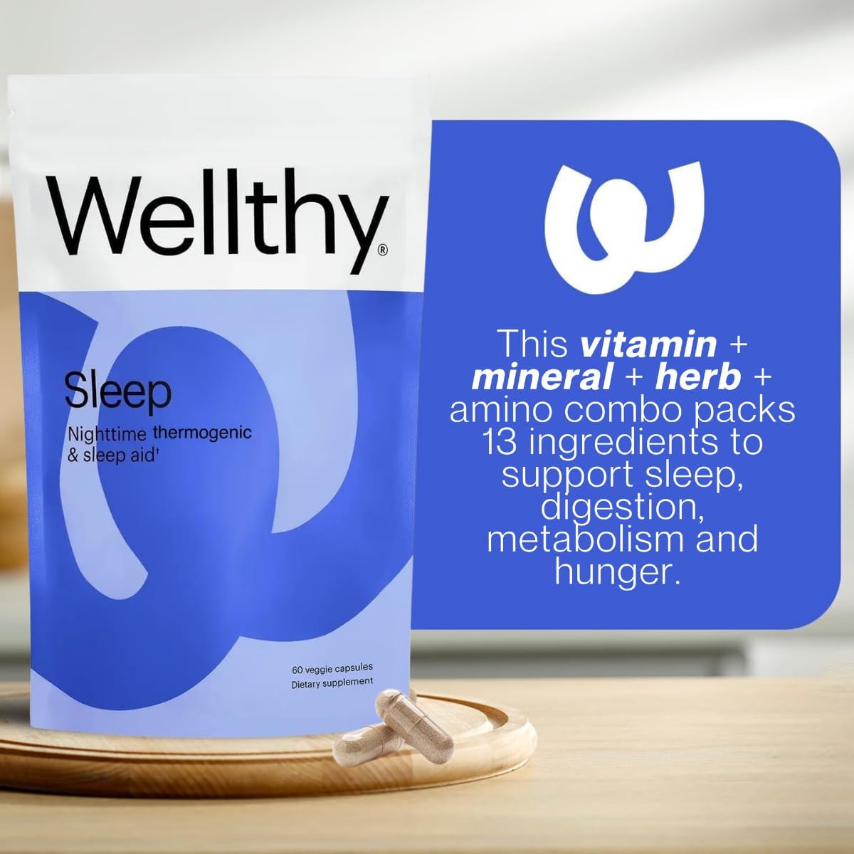 Wellthy Night Time Thermogenic - Vitamin B6, Ashwagandha & Melatonin - Nighttime Thermogenic for Women - Belly Thermogenic - Natural Weight Loss Supplements for Women, 60ct