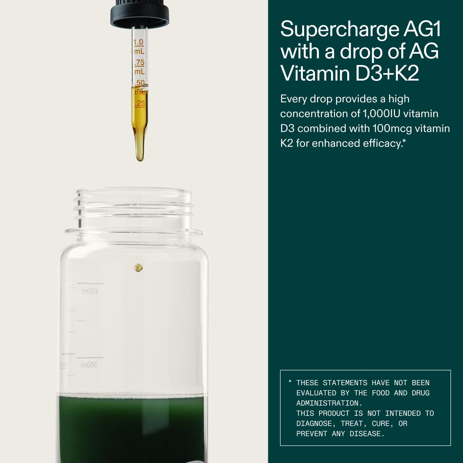 AG1 Vitamin D3 K2 Drops, 1000IU of Vitamin D3 and 100mcg of K2 per Serving, Supports Bone Density and Calcium Absorption (Athletic Greens)