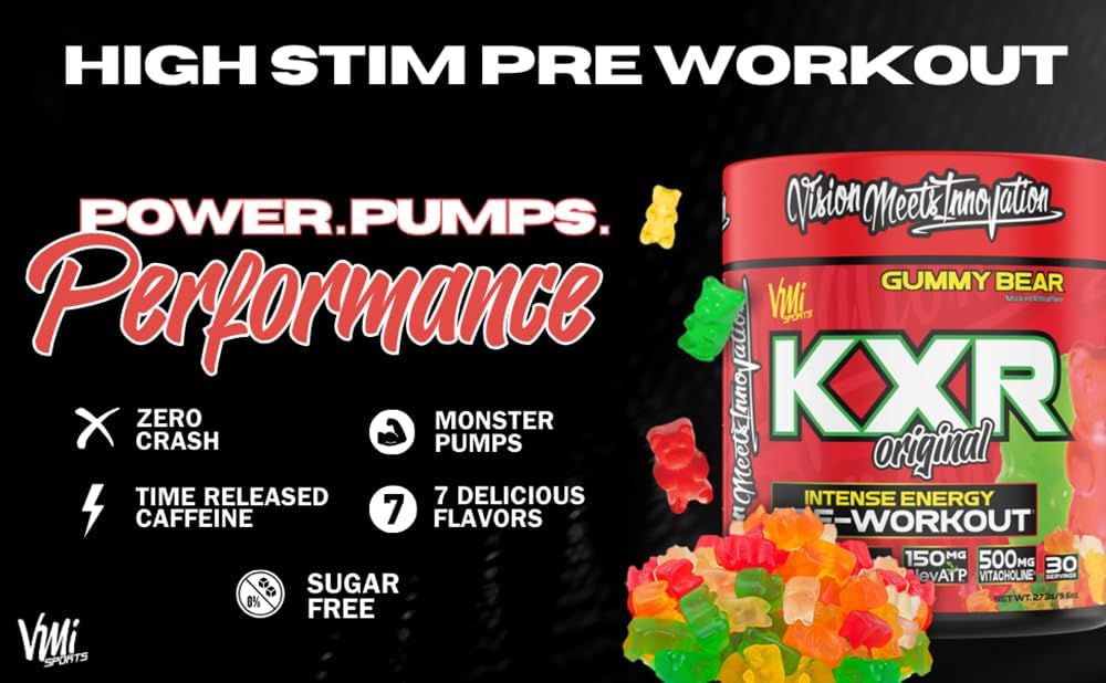 K-XR Pre-Workout Energy Powder | Intense Energy Pre-Workout Drink for Men and Women| Creatine Free | Improves Performance - Enhanced Focus & Increased Endurance | 30 Servings (Blue Shark Gummy)