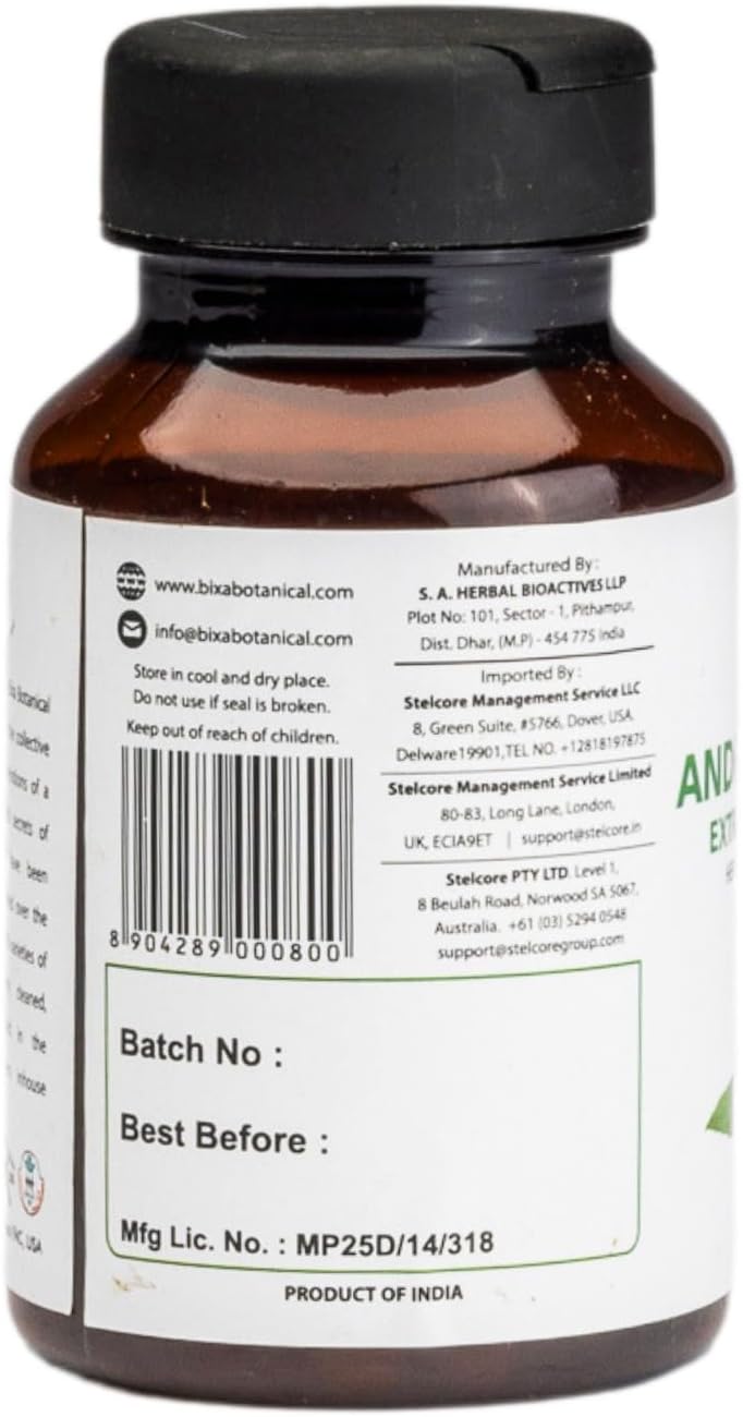 bixa BOTANICAL Ayurvedic Natural Herbal Supplement Andrographis (Kalmegh) Extract 20% Andrographolide | Natural Liver Tonic | for Healthy Immunity (450mg) Veg Capsules 60 Count (Pack of 1)