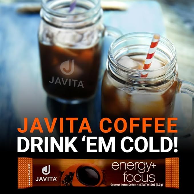 Energy + Focus Instant Coffee by Javita – Premium Arabica with Adaptogens – Clean Energy & Mental Clarity Support – Convenient Functional Coffee Medium Roast Coffee Mix (1 box/24 serv.)