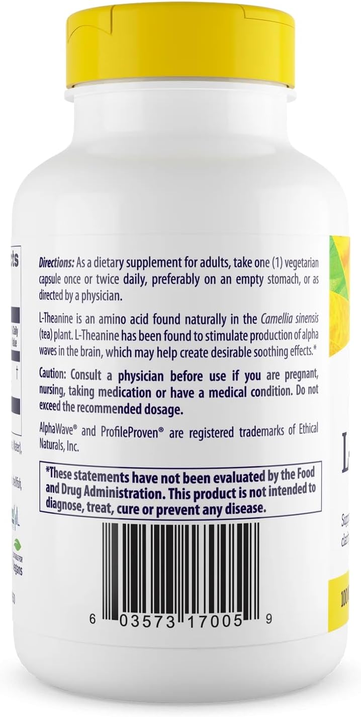 Healthy Origins L-Theanine 100 mg (AlphaWave, Supports Relaxation Without Drowsiness, Brain Support, Non-GMO, Gluten Free), 180 Veggie Caps