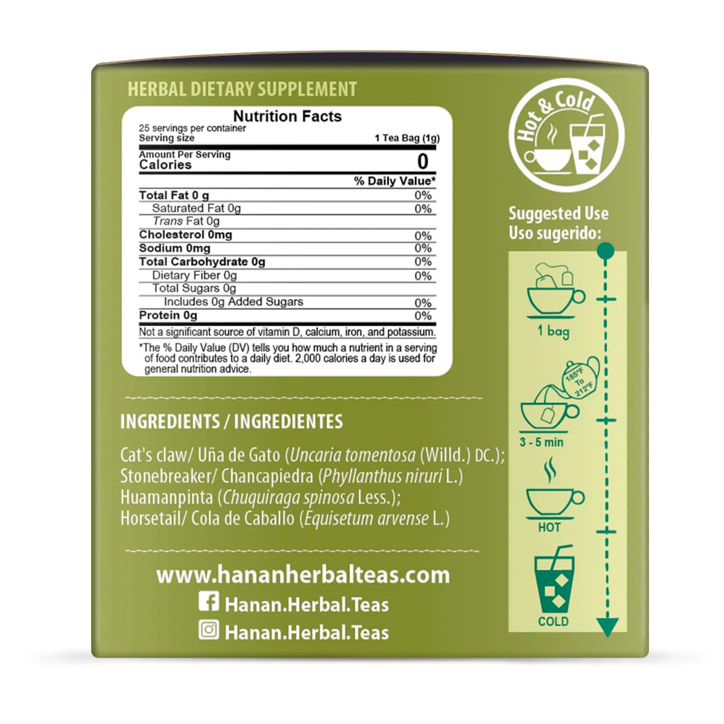 Hanan Peruvian Secrets Rinosan Herbal Tea | 100% Natural Kidney Cleanse Aid Blend | 25 Tea Bags | Naturally Aids in Supporting Healthy Kidney and Urinary Tract Function - 6 Pack