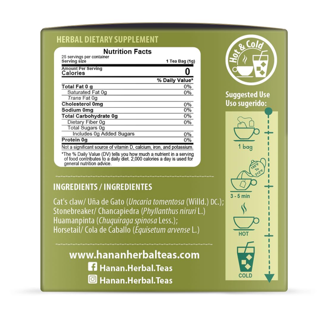 Hanan Peruvian Secrets Rinosan Herbal Tea | 100% Natural Kidney Cleanse Aid Blend | 25 Tea Bags | Naturally Aids in Supporting Healthy Kidney and Urinary Tract Function - 6 Pack