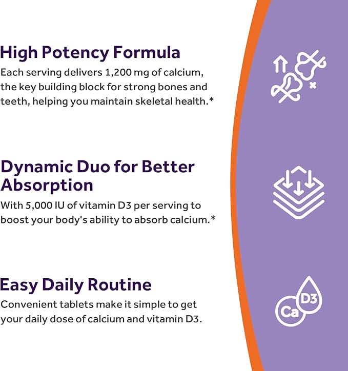 Doctor's Recipes Calcium 1200 mg with Vitamin D3, Calcium Supplements for Women & Men, Non-GMO, No Soy, Bone & Immune Support, Calcium Carbonate, Extra Absorption, 60 Tablets