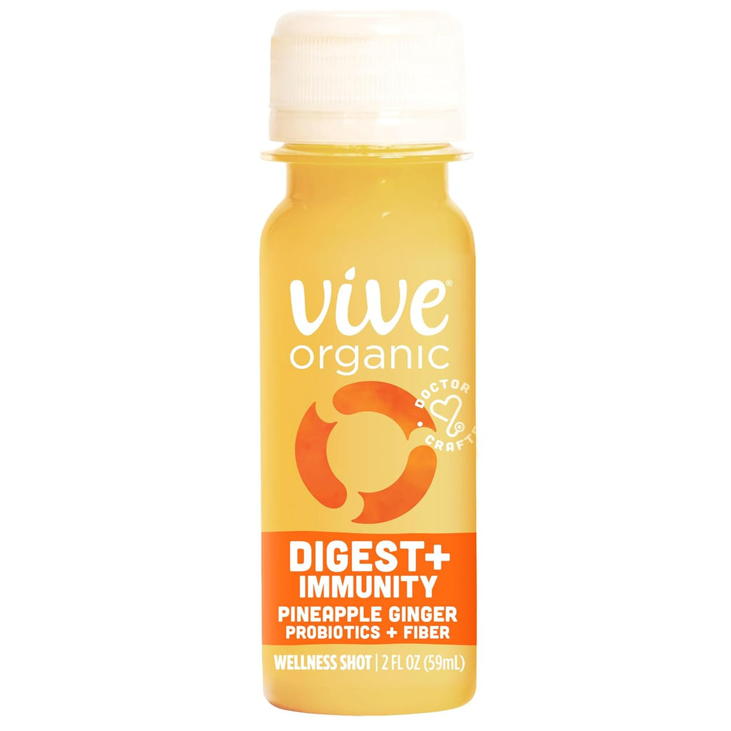 Vive Organic Digest + Immunity Dual-Boost Shot, Cold-Pressed Aloe Vera, Apple Cider, Probiotics, 2g Fiber, Gluten Free, Vegan, 2 Fl Oz (Pack of 12)